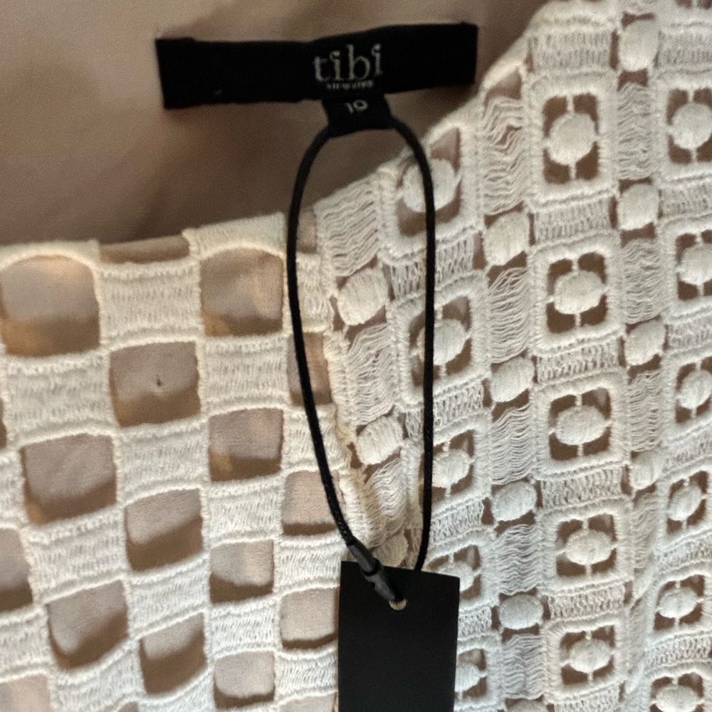 NWT Tibi Sonoran Sleeveless Eyelet Shift Dress, Ivory, Crochet, Size 10 - Picture 6 of 10